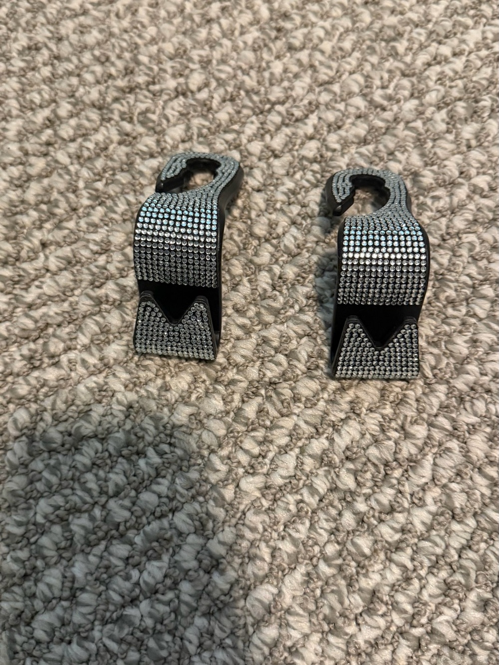 Sparkle Black Clip-On car Accessory with Silver Rhinestones,2 behind seat hooks